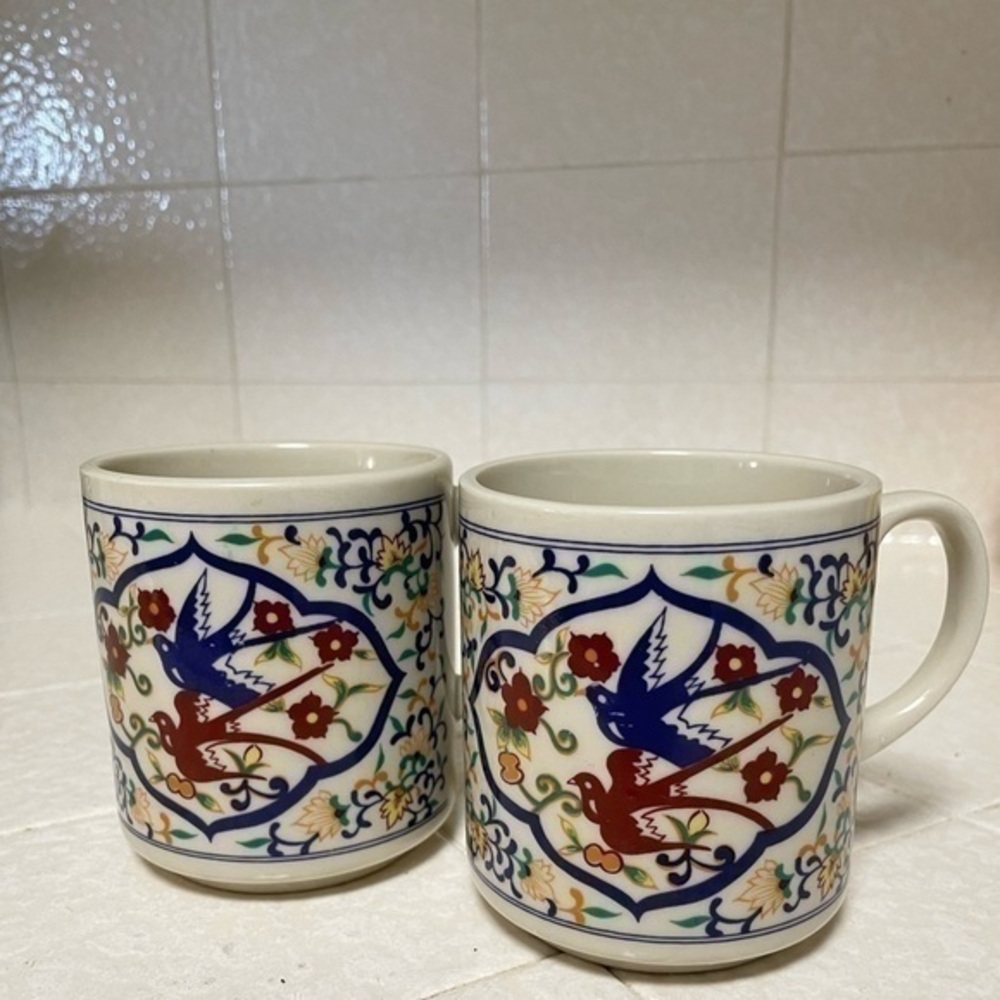 Colorful Floral Swallow Birds Mugs
